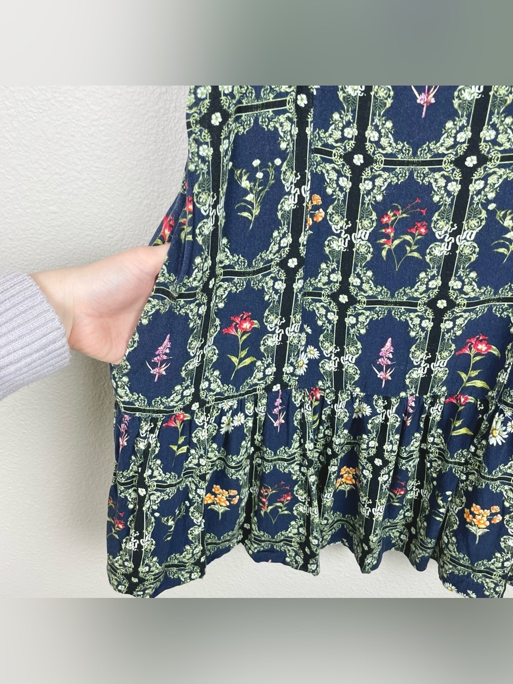 Agua Bendita x Target Women's Large Navy Floral Tile Flutter Sleeve Mini Dress - Picture 6 of 16